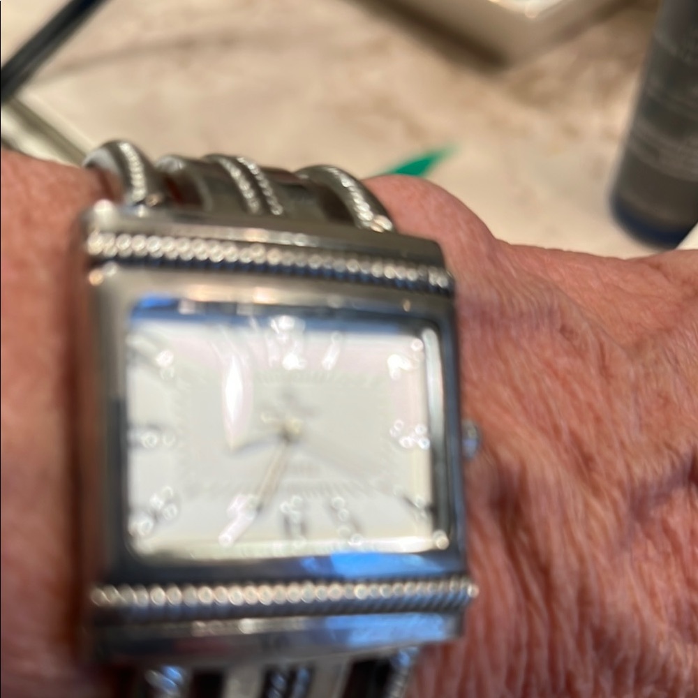 Vintage Brighton Cuff Silver Rectangular Watch Wi… - image 3